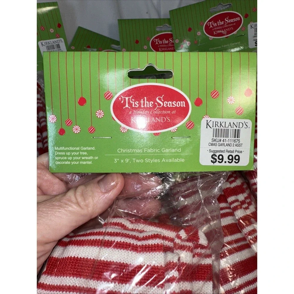 Set of 5 NWT Kirkland's Red/White Striped Fabric Garland 3 